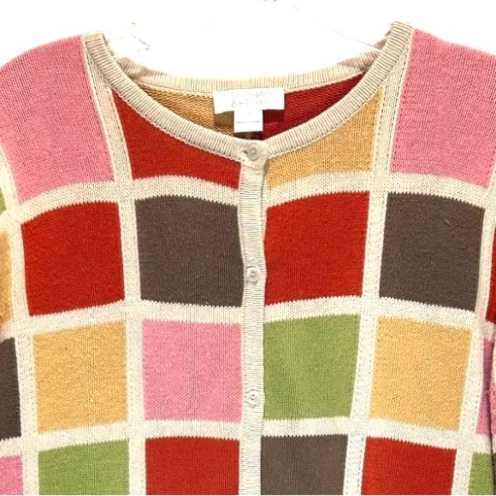 VTG Y2K Christopher & Banks Multicolor Ramie & Cotton Cardigan Sweater - Medium - Picture 4 of 9